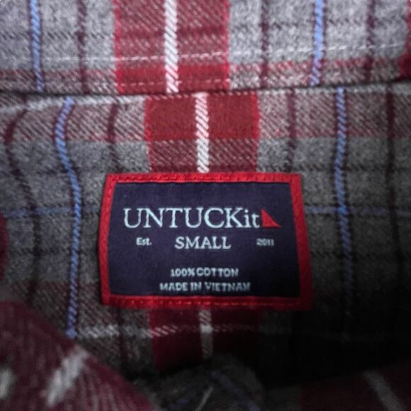 UNTUCKit Plaid Flannel Shirt Mens Size Small Gray Maroon Button Up Long Sleeve - Picture 4 of 11